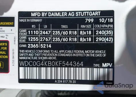 2019 Mercedes-Benz Glc 300 4Matic from USA, damaged, VIN WDC0G4KB0KF544364